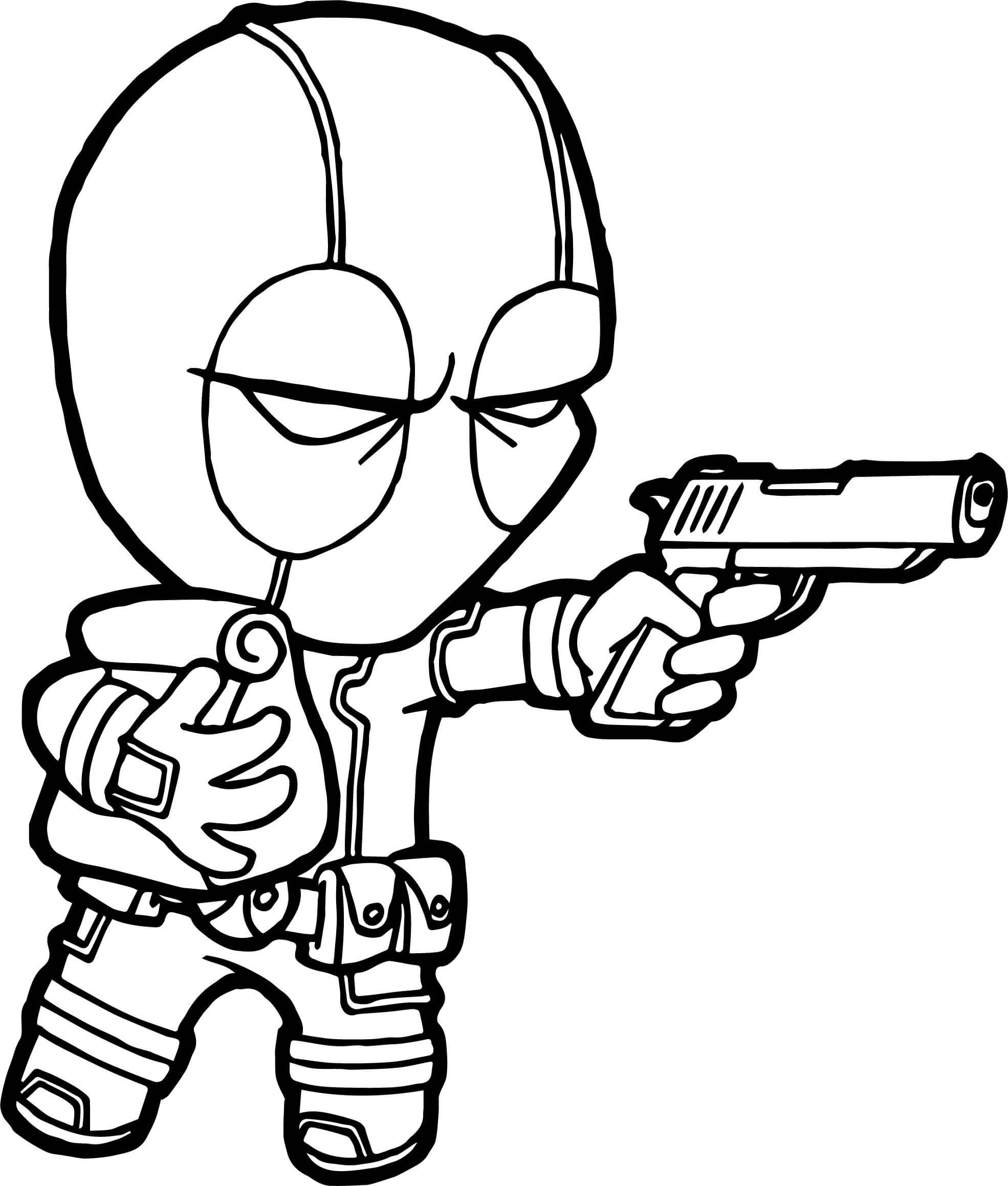 Deadpool Sosteniendo un Arma y Sosteniendo un Objeto