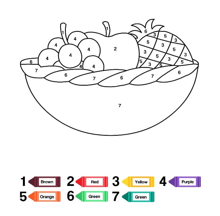 Dibujo de Colorear por Números un Cuenco de Frutas