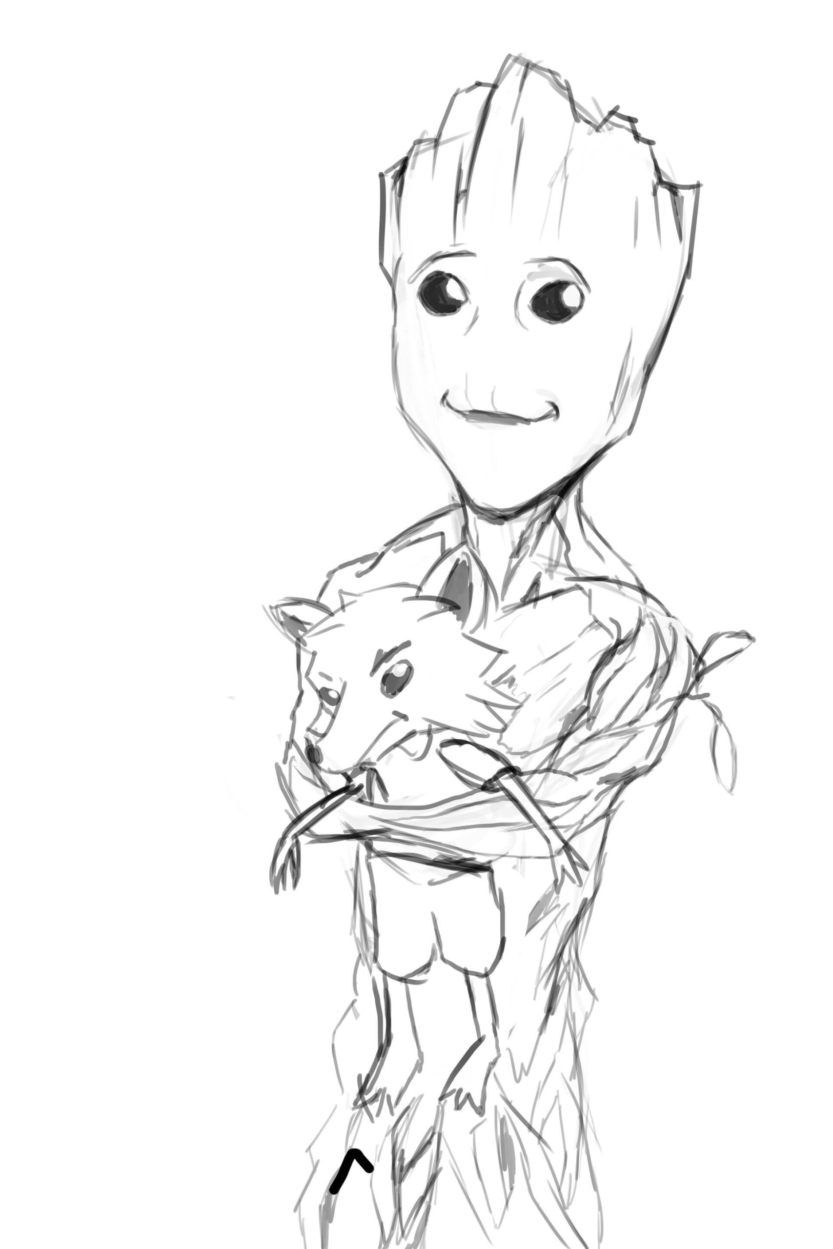 Dibujo de Groot Sosteniendo un Zorro