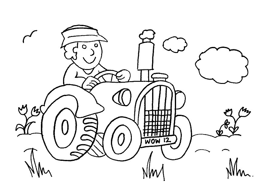Dibujo de un Granjero Sentado en un Tractor
