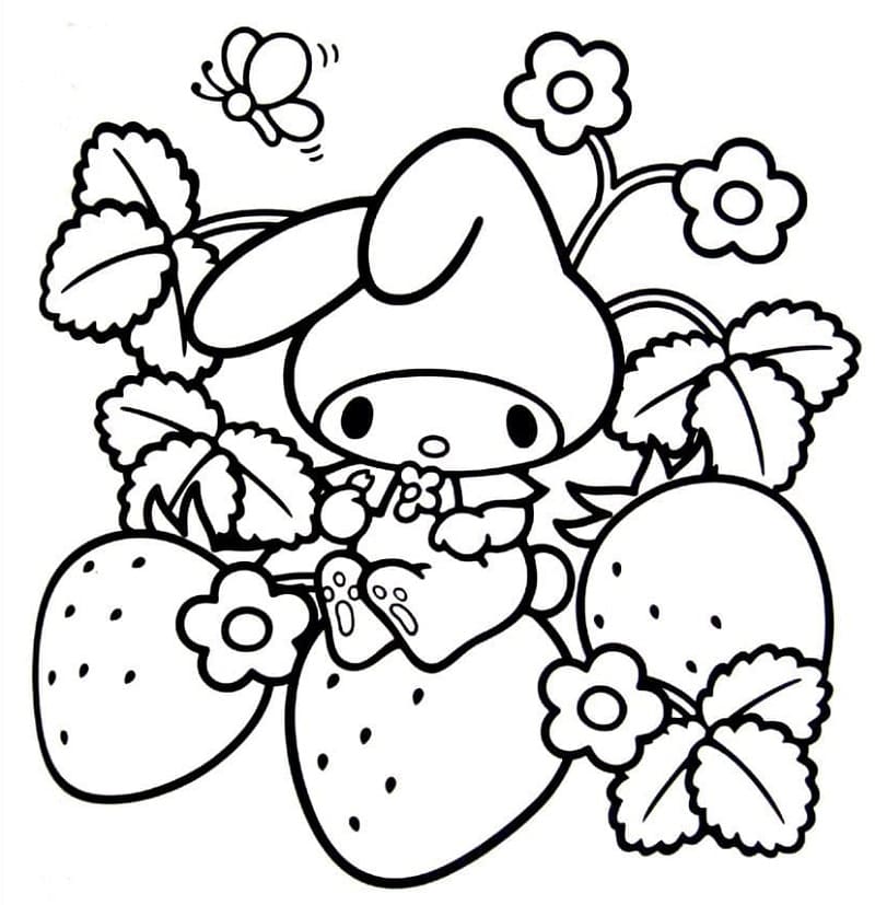 Dibujo para colorear de My Melody con fresas