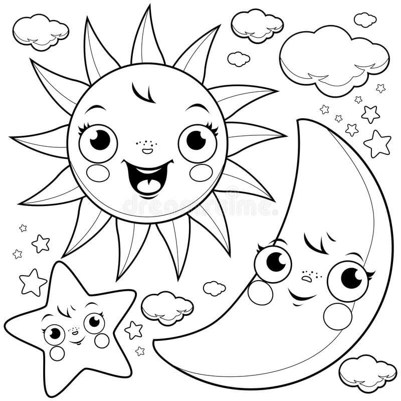 Dibujos Animados Sol y Luna con Estrellas