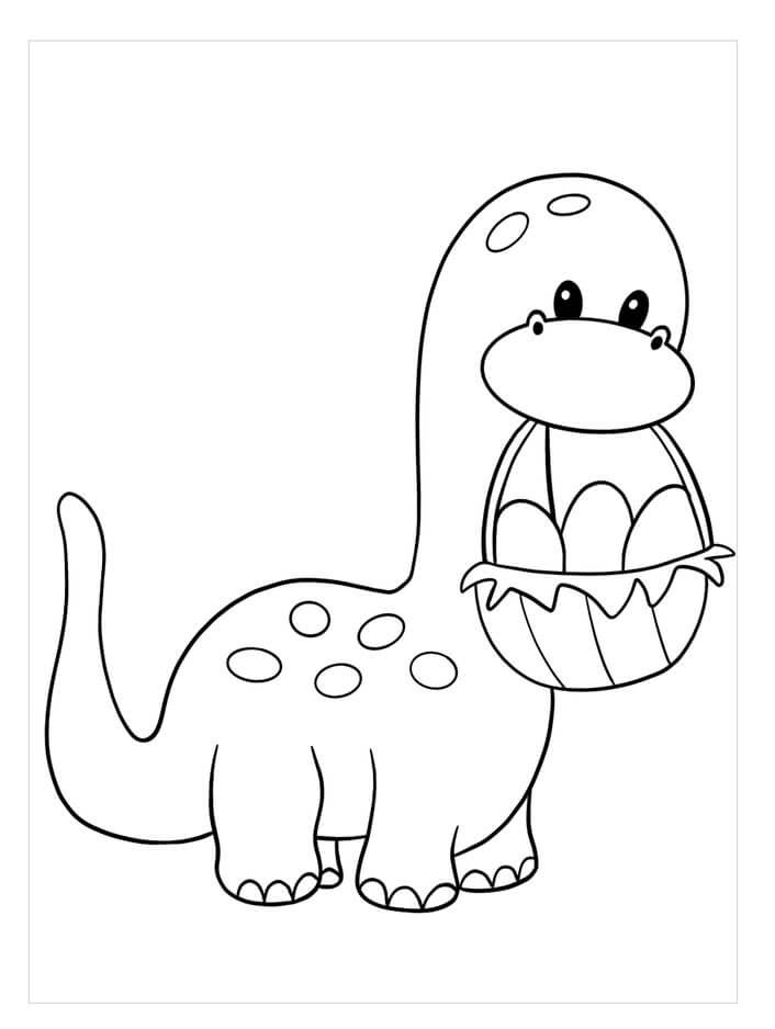 Dinosaurio Sosteniendo una Canasta de Huevos de Pascua