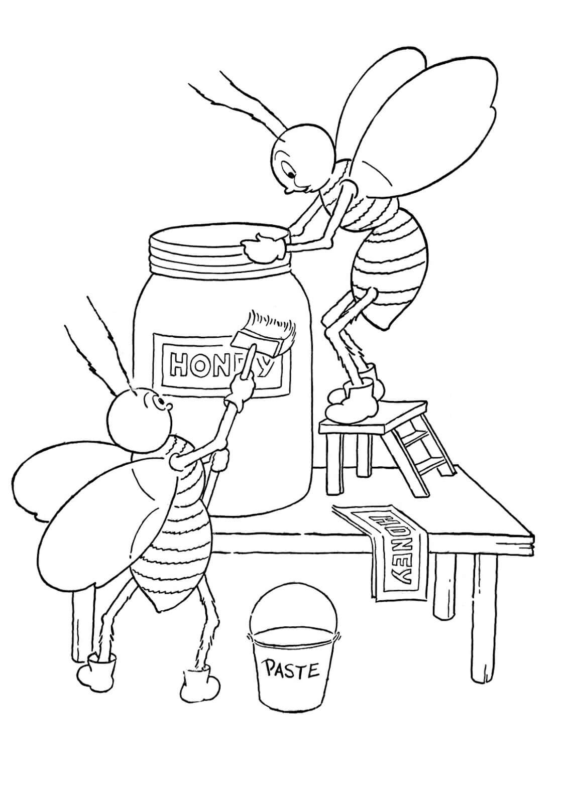 Dos Abejas con Tarro de Miel