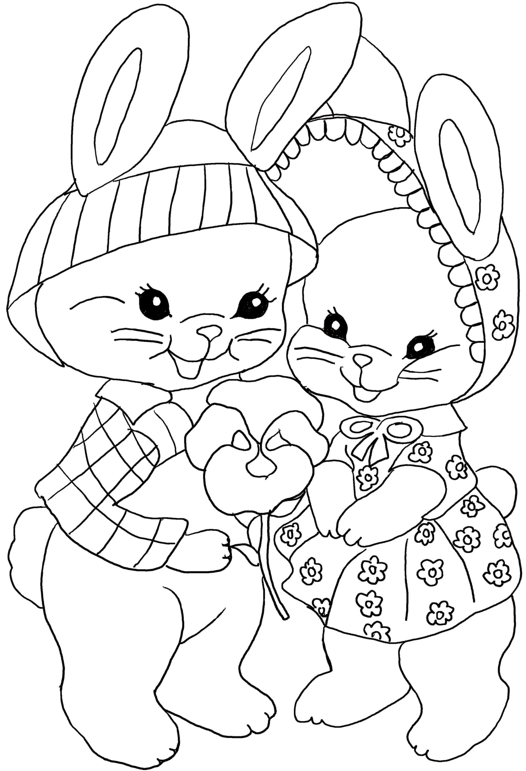 Dos Conejitos de Pascua con Flor