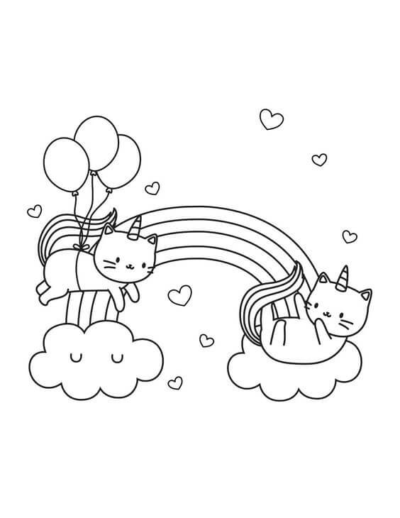 Dos Gatos Unicornio con Arcoiris