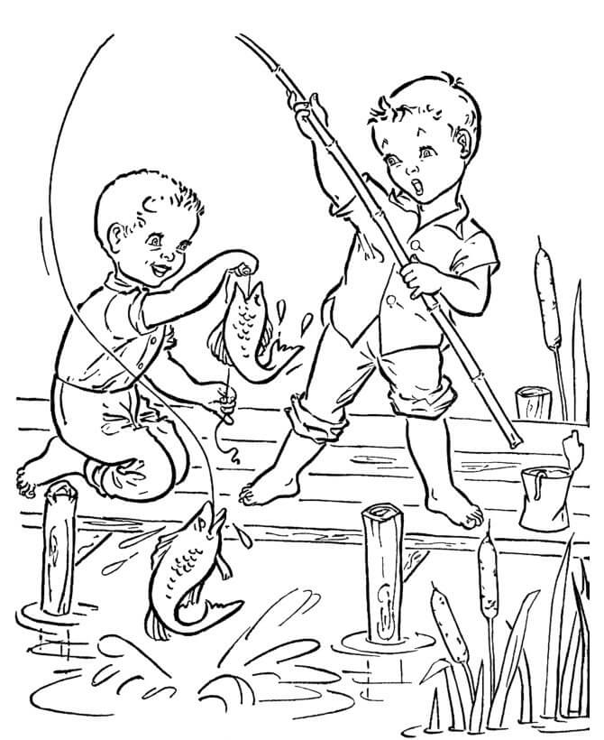 Dos Niños Pesca Divertida