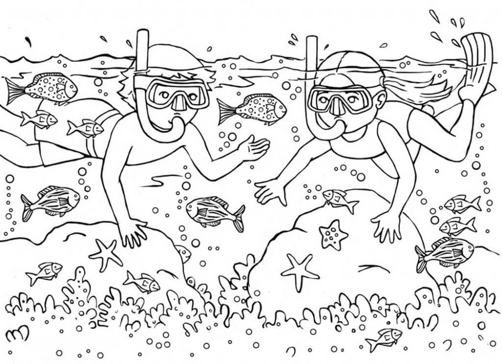Dos niños Natación y Pez
