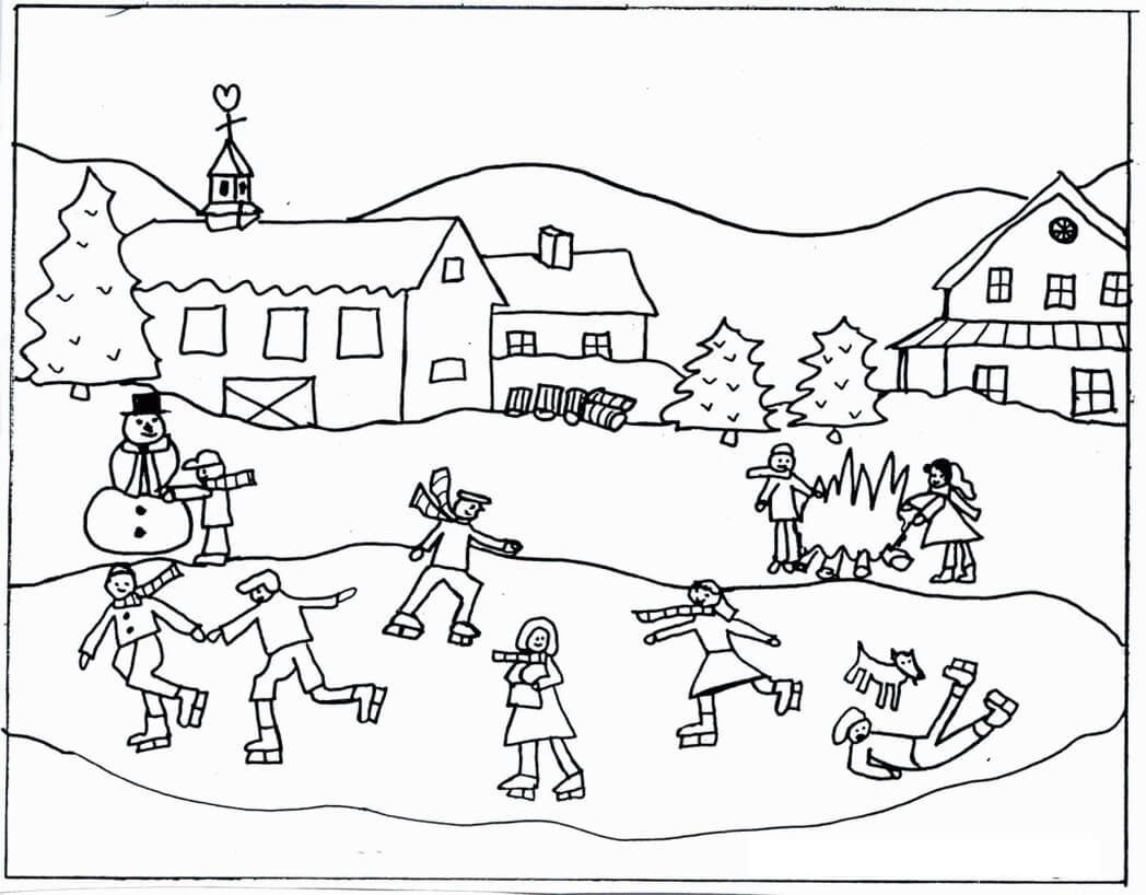 Escena de Invierno de Patinaje Sobre Hielo