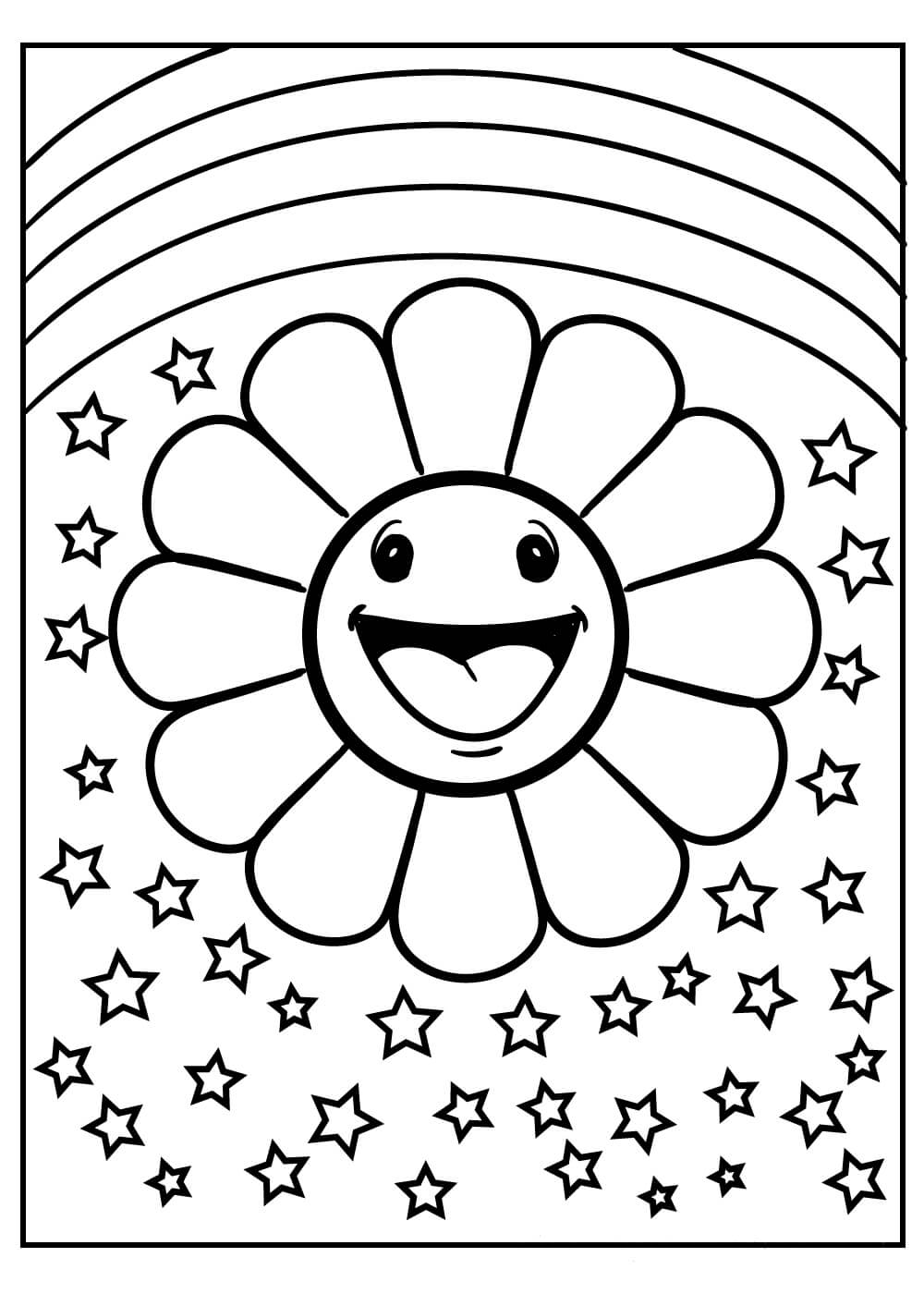 Flor Divertida con Arcoiris y Estrellas