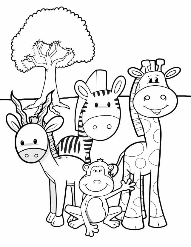 Four Animals and Tree in the Zoo