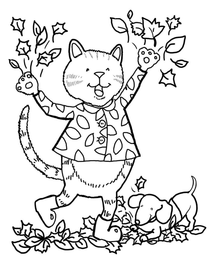 Gato y Perro en Otoño