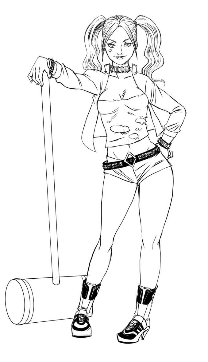 Harley Quinn sonriente con Martillo