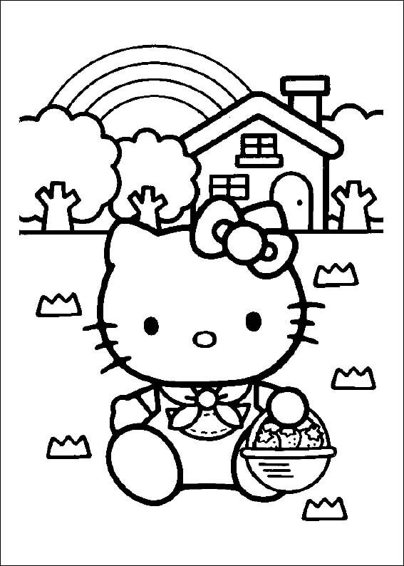 Hello Kitty sosteniendo una Bolsa de Frutas