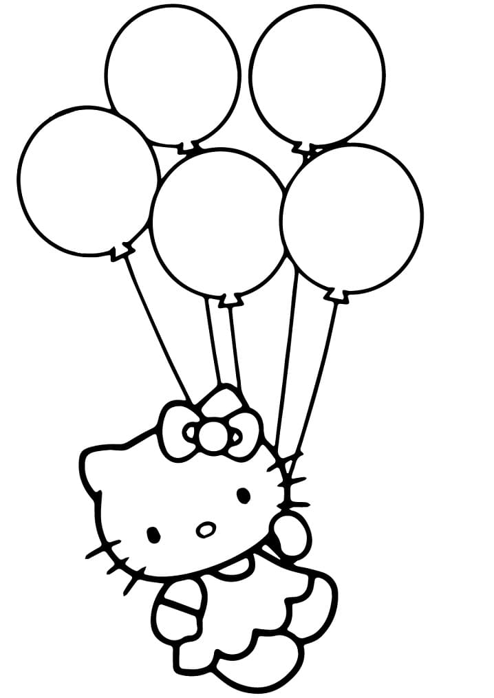 Hello Kitty y Globos Página para Colorear
