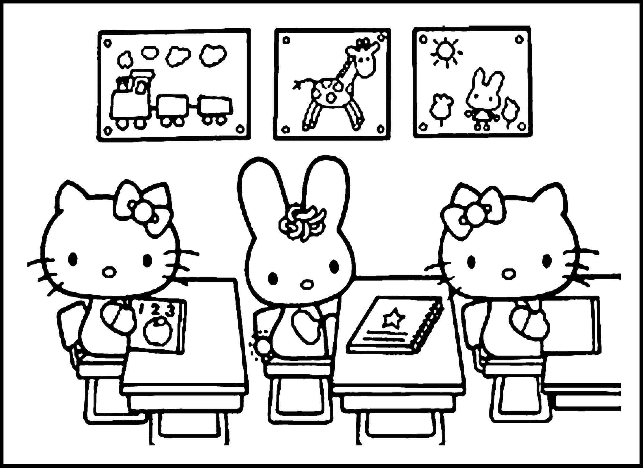 Hello Kitty y sus Amigas sentadas en el Salón de Clases