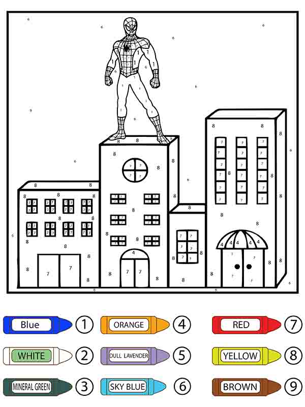 Hombre Araña Parado en la Parte Superior del Edificio Colorear por Número