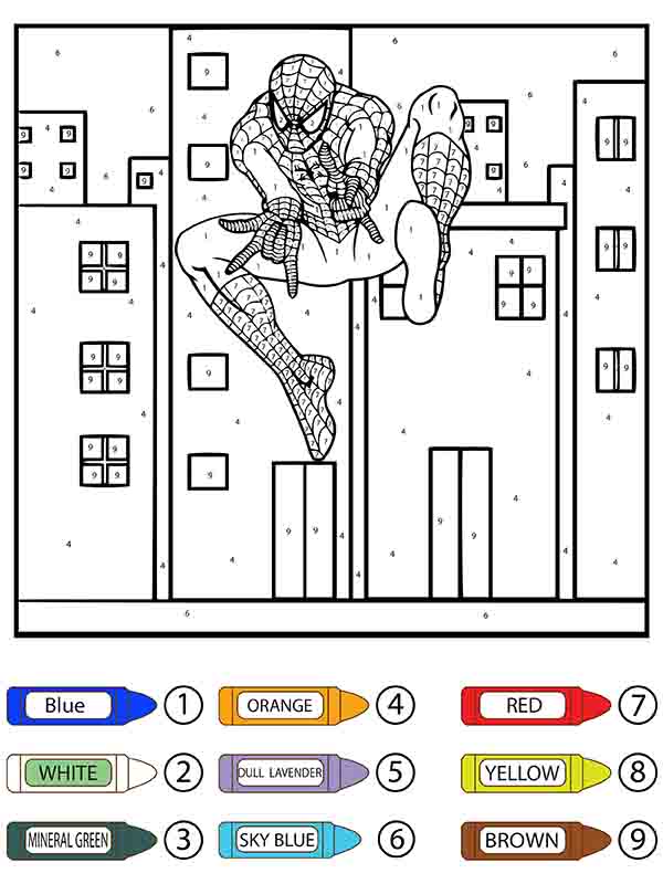 Hombre Araña Saltando Colorear por Número