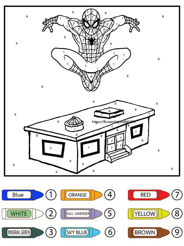 Hombre Araña Saltando Encima de la casa Colorear por Número