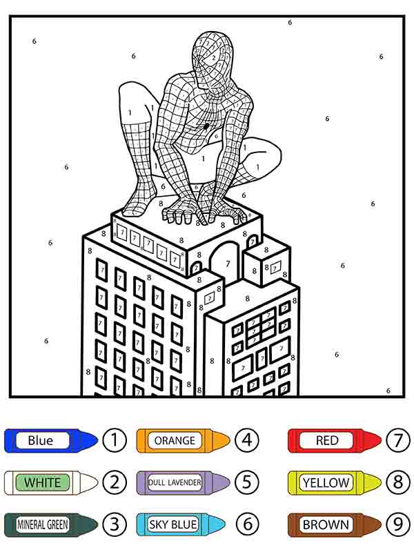 Hombre Araña en la Parte Superior del Edificio Colorear por Número