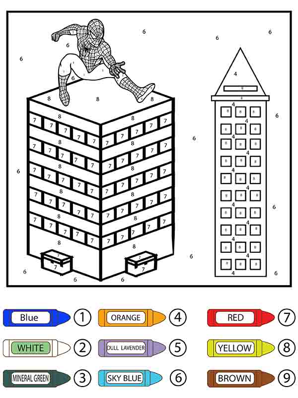 Hombre Araña y Edificios Colorear por Número