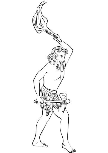 Hombre de las Cavernas con Hacha y Antorcha