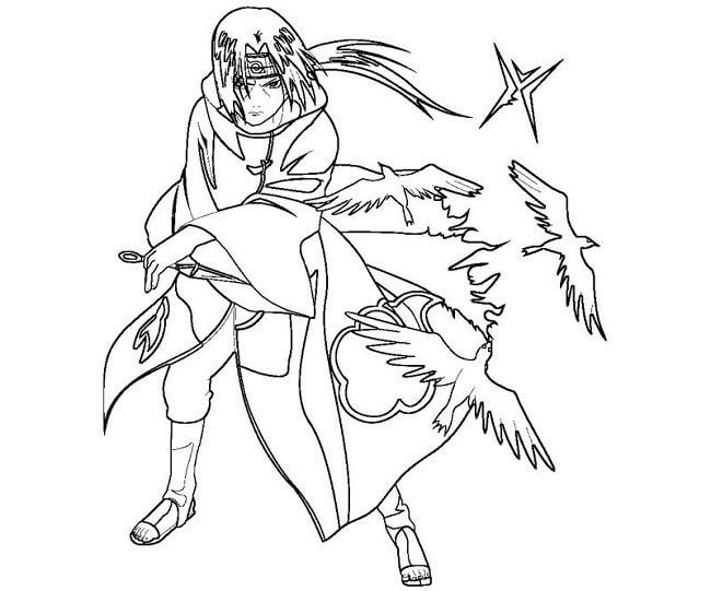 Itachi Sosteniendo Kunai y Cuervo