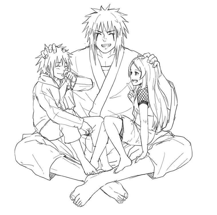 Jiraiya con Minato y Kushina