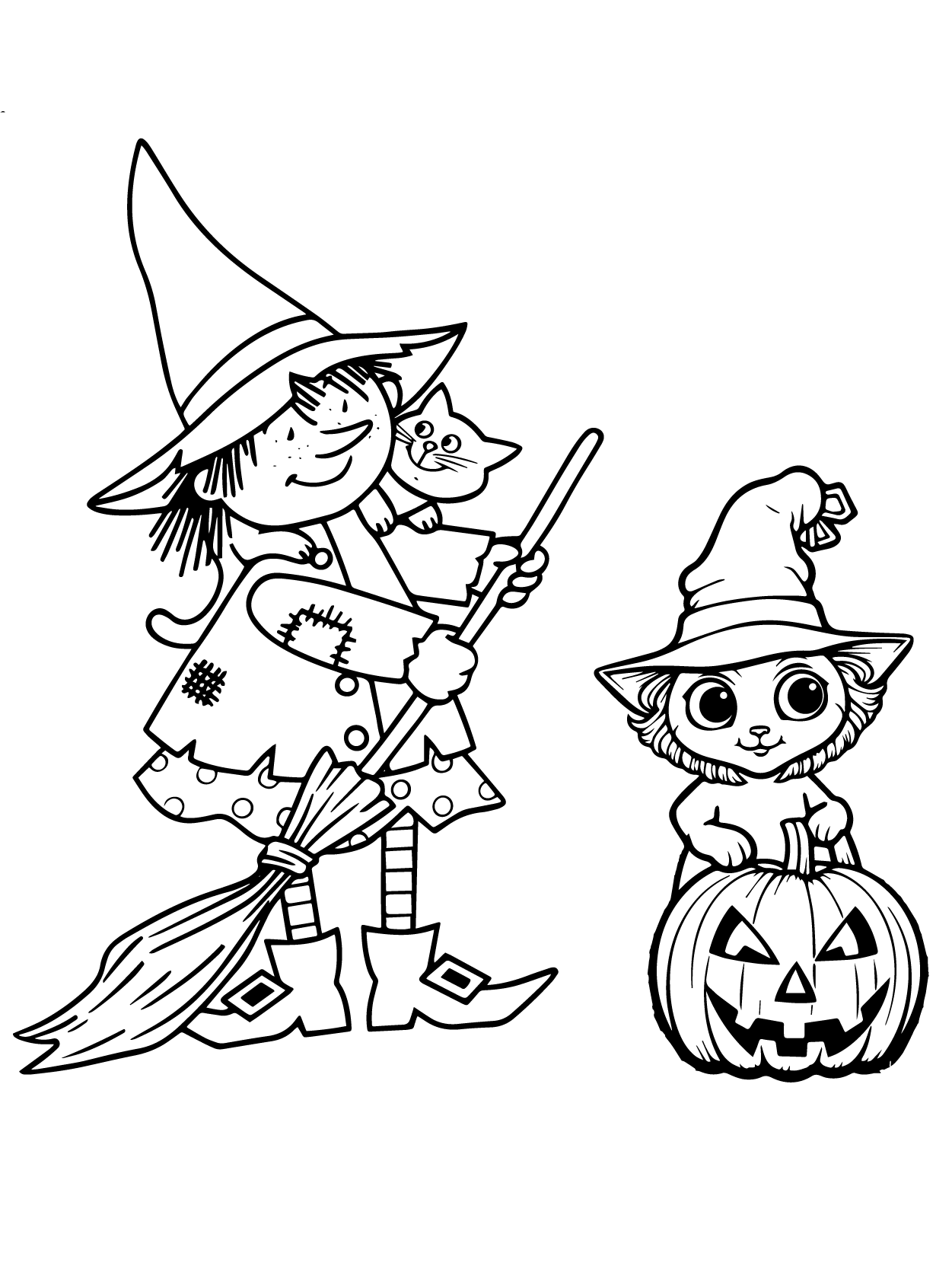 Bruja de Día de las Brujas con Gatito Kawaii