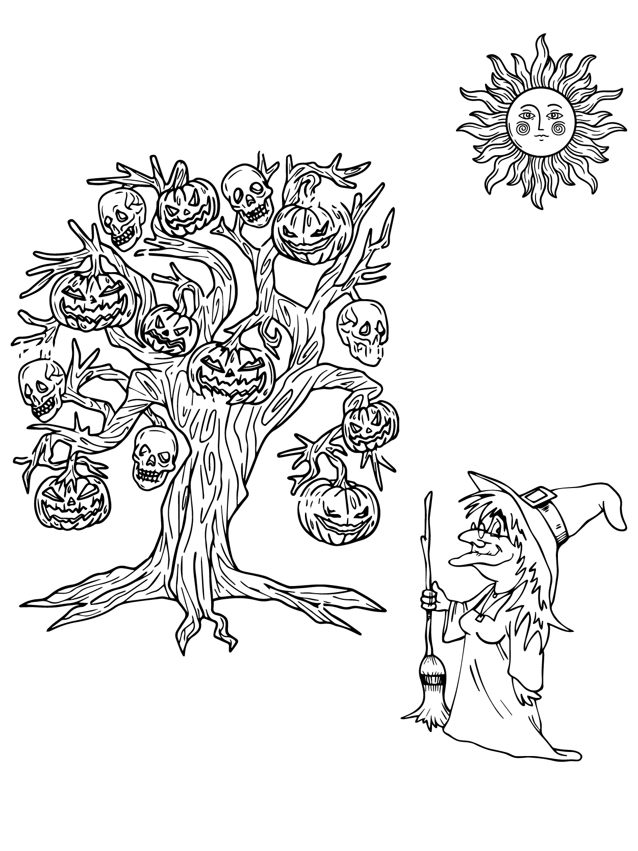 Bruja Aterradora y Árbol de Calabazas