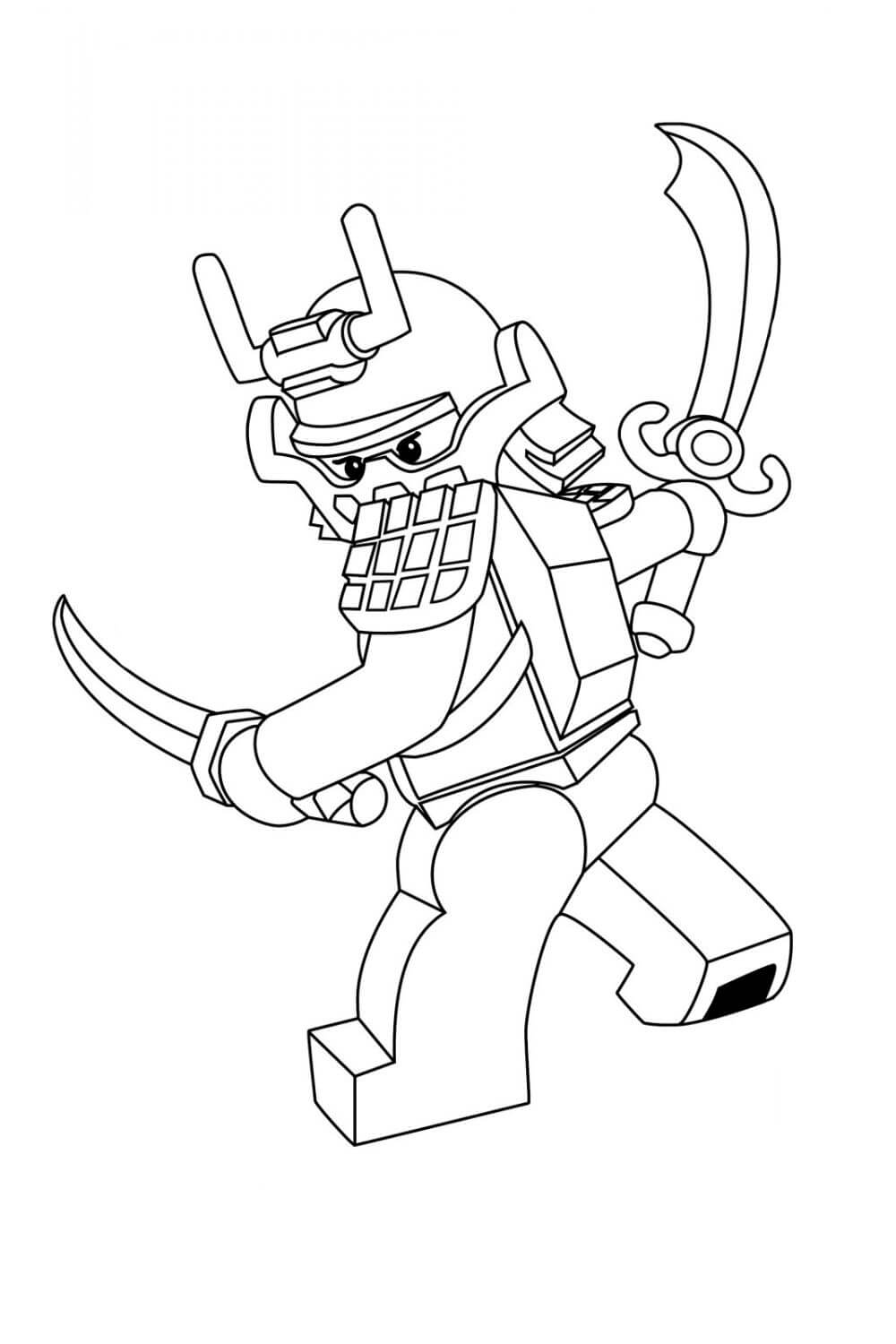Lego Samurai sosteniendo dos Espadas