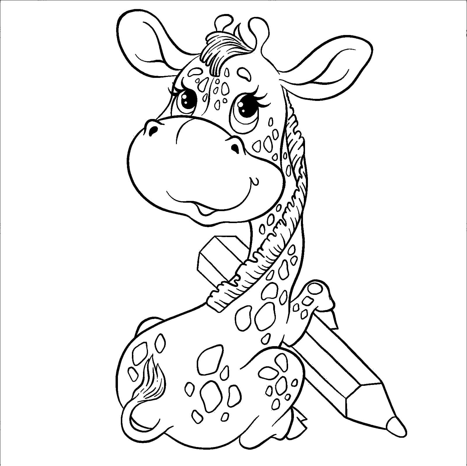 Linda Jirafa de Dibujos Animados con Lápiz