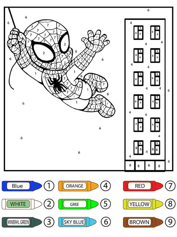 Lindo Hombre Araña Balanceándose Colorear por Número