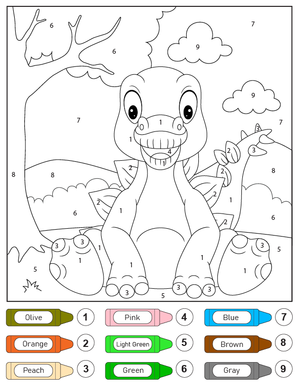 Lindo pequeño Dino Color by Number para colorear