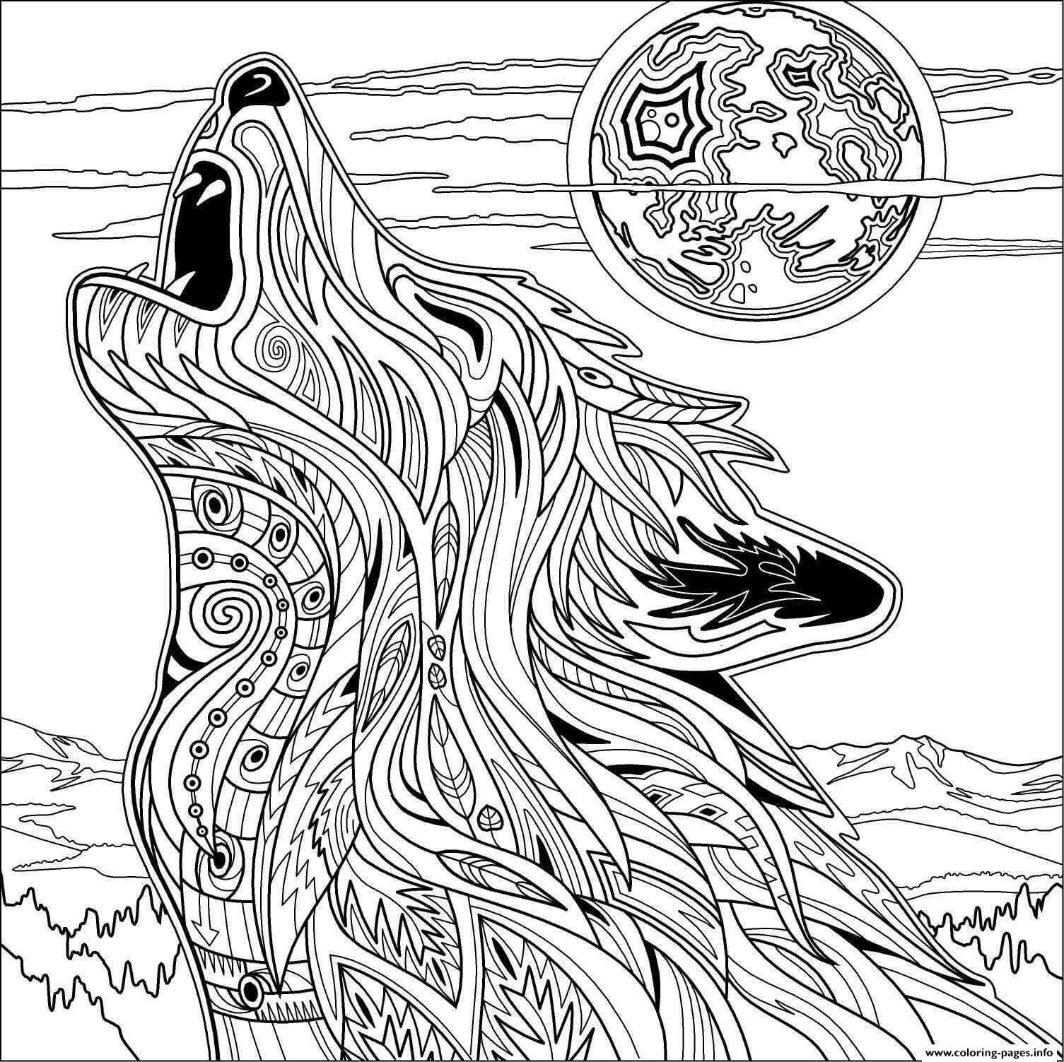 Mandalas Cara Lobo Aullando