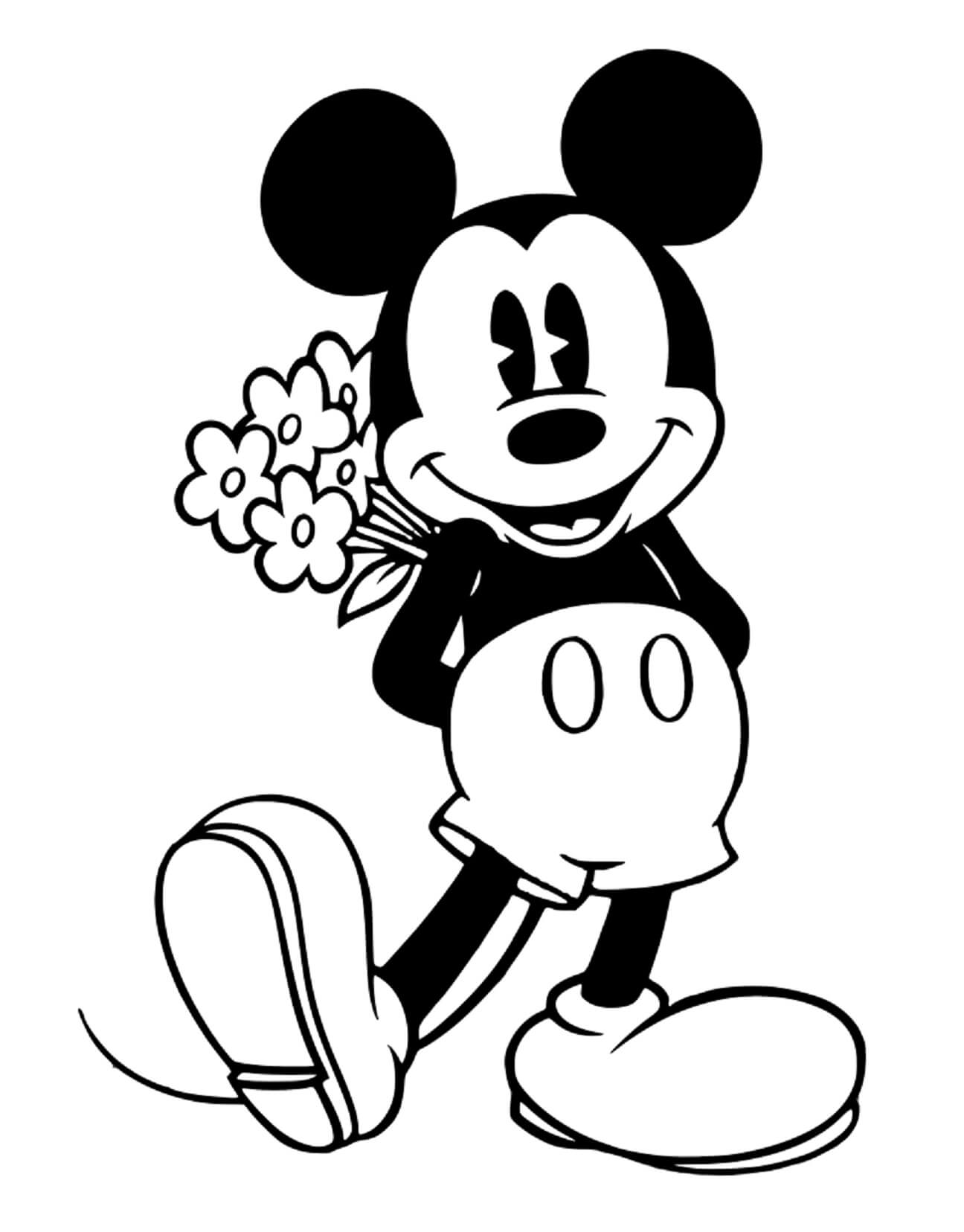 Mickey Felizmente Sosteniendo un Ramo
