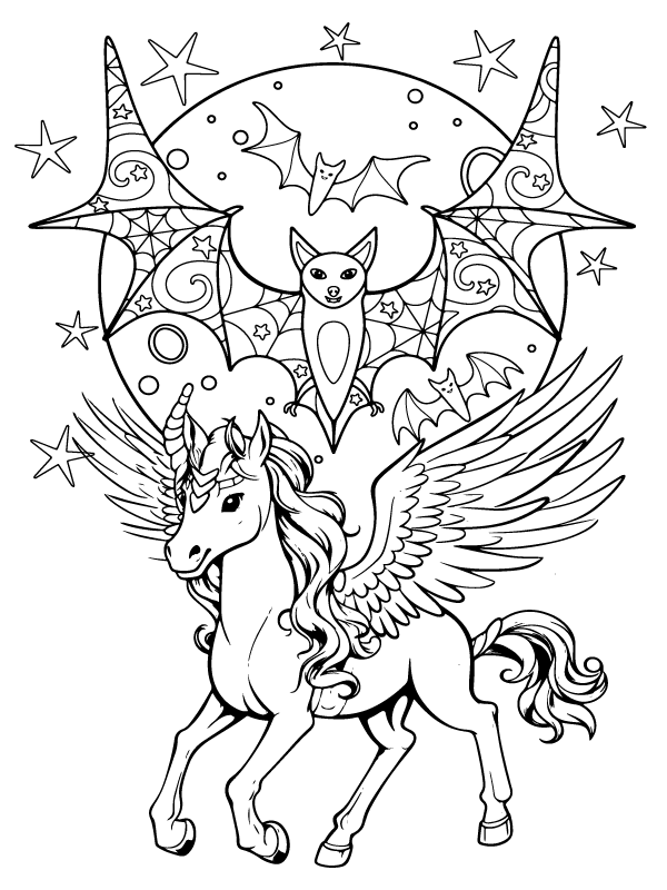 Murciélago y Unicornio de Halloween