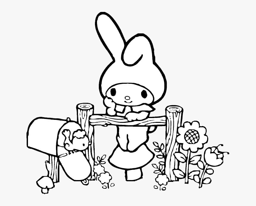 My Melody en la valla Página para colorear