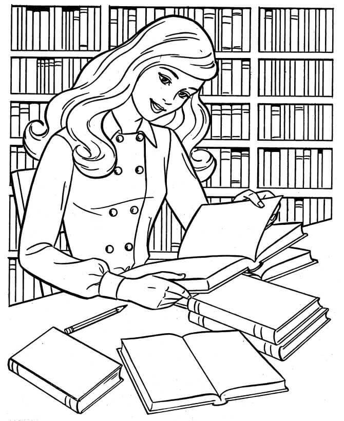 Niña Leyendo un Libro en la Biblioteca Escolar