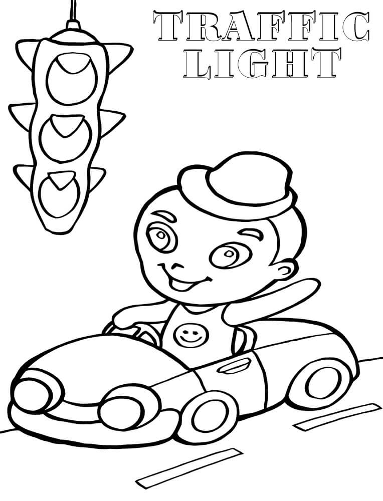 Niño Conduciendo Coche y Semáforo