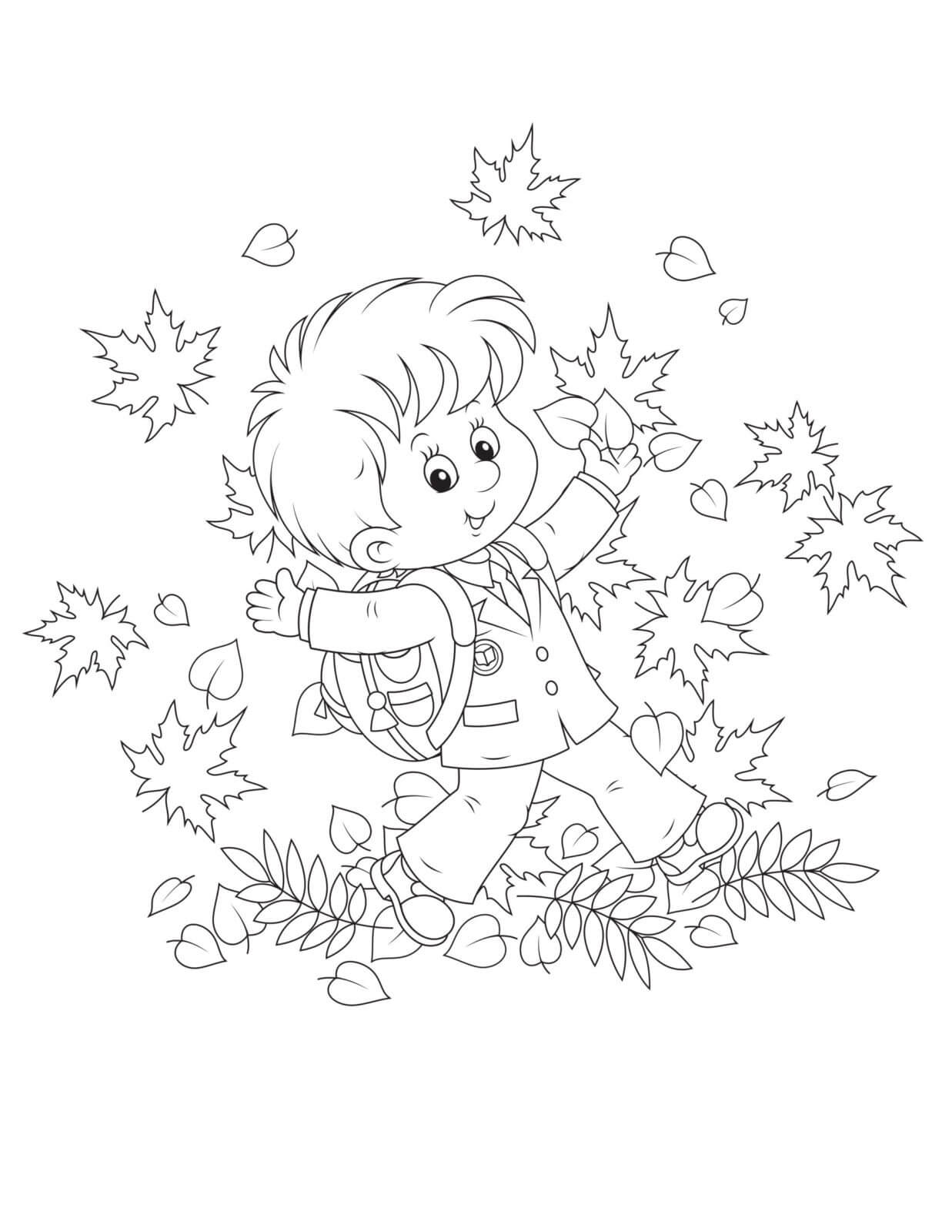 Niño Feliz con Hojas en Otoño