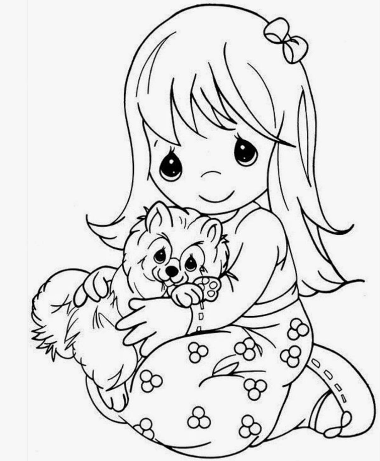 Niña, Abrazar, Perrito