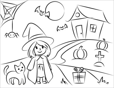 Niña y Gato en Halloween