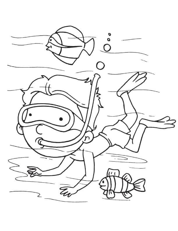 Niño Buceando con dos Peces