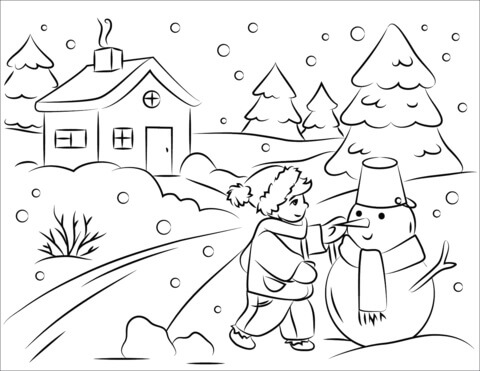 Niño Edificio Muñeco de Nieve
