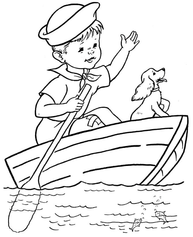 Niño Perro en Bote de Remos
