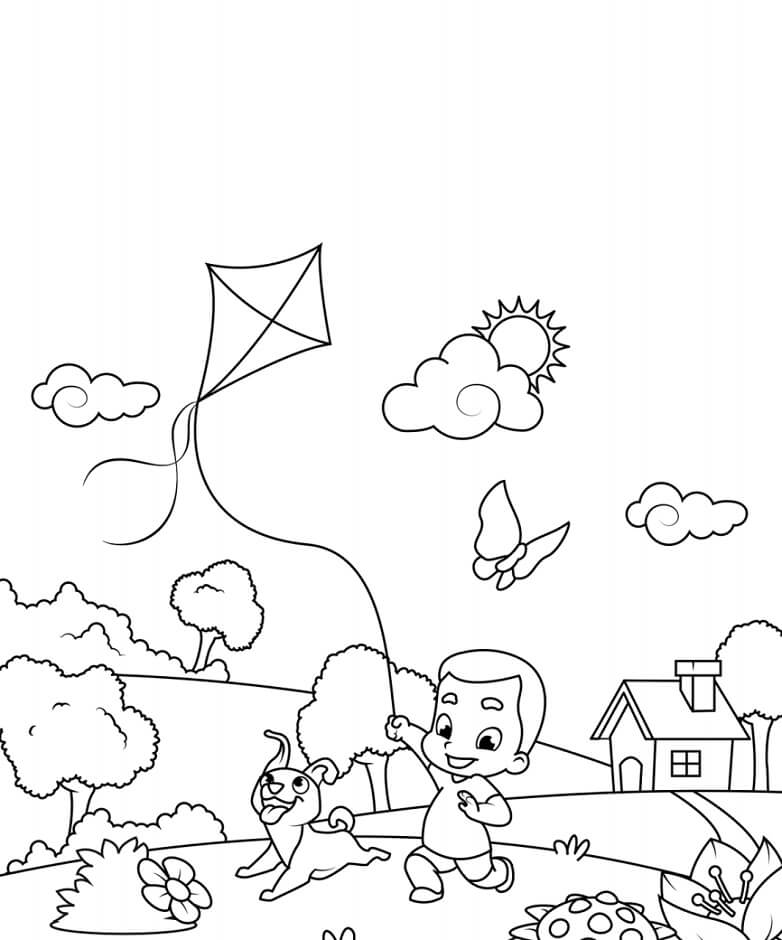 Niño Volando una Cometa con Mariposa