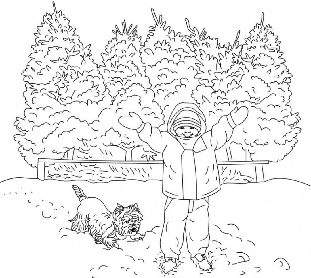 Niño con Escena de Invierno