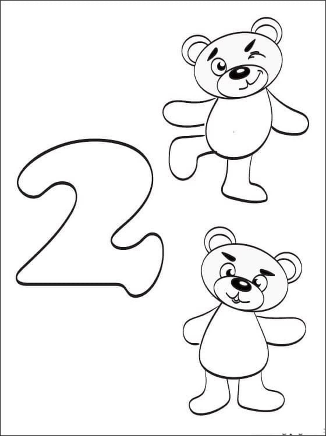 Número 2 y dos Osos de Peluche