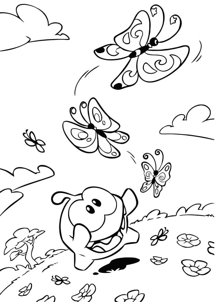 Om Nom Jugando con Mariposa